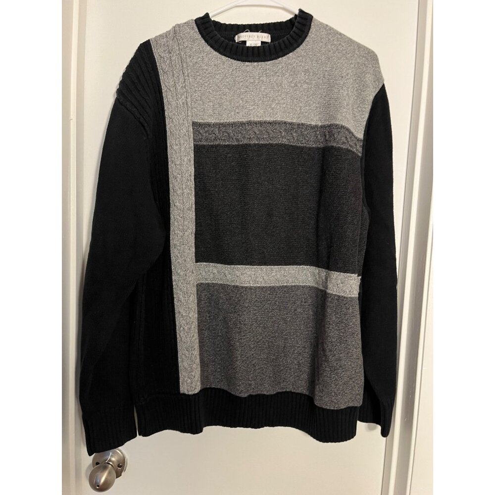 Geoffrey Beene Mens Color Block Crewneck Sweater XL Black & Gray Cotton Grandpa